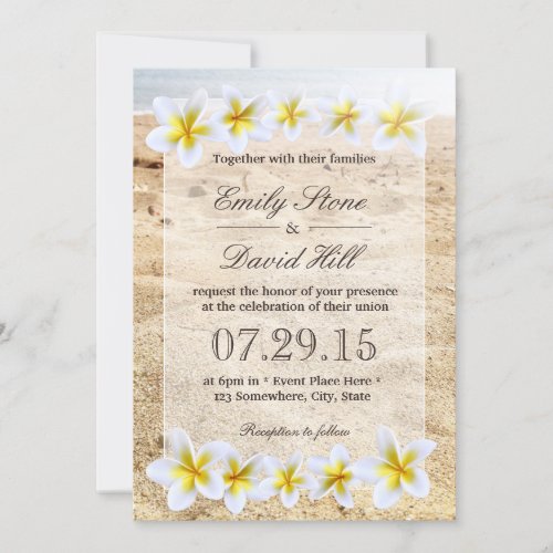 Hawaiian Plumeria Flowers Beach Theme Wedding 5x7 Paper Invitation Card