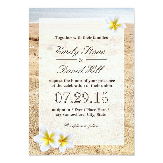 Hawaiian Plumeria Flowers Beach Wedding Invitation