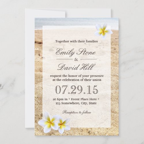 Hawaii Plumeria Flowers Beach Wedding Invitations 5" X 7" Invitation Card