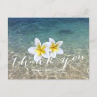 Hawaiian Plumeria Flowers Beach Wedding Thank You