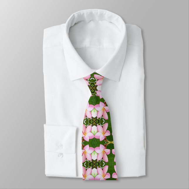 Hawaiian plumeria flowers neck tie (Tied)