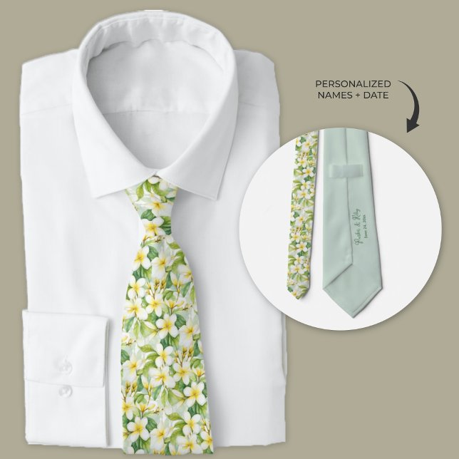 Hawaiian Plumeria Flowers Personalized Neck Tie (Personalized wedding ties - Hawaiian Plumeria flowers)