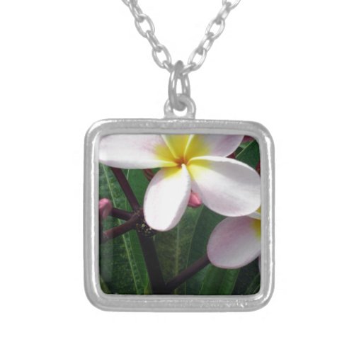 Hawaiian Plumeria Flowers Silver Plated Necklace