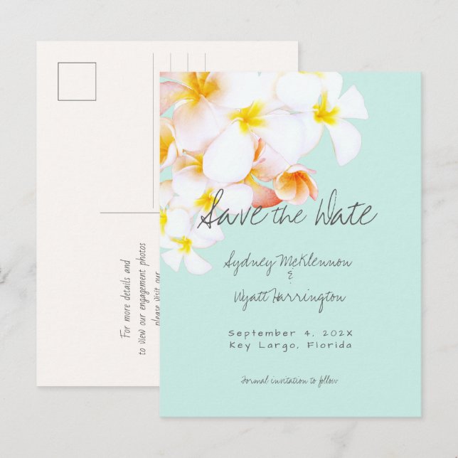 Hawaiian Plumeria Frangipani Save the Date Holiday (Front/Back)