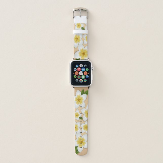 Hawaiian Plumeria Frangipani Tropical Flowers Apple Watch Band (Front)