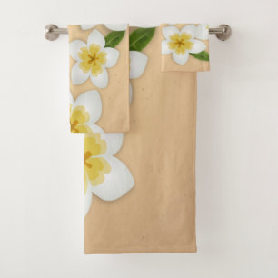 Hawaiian Plumeria Frangipani Tropical Flowers Bath Towel Set