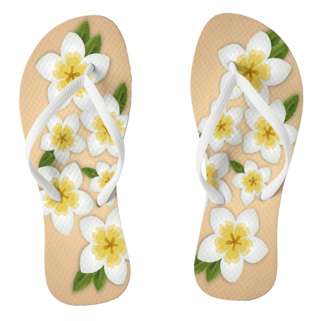 Hawaiian Plumeria Frangipani Tropical Flowers Flip Flops (Footbed)