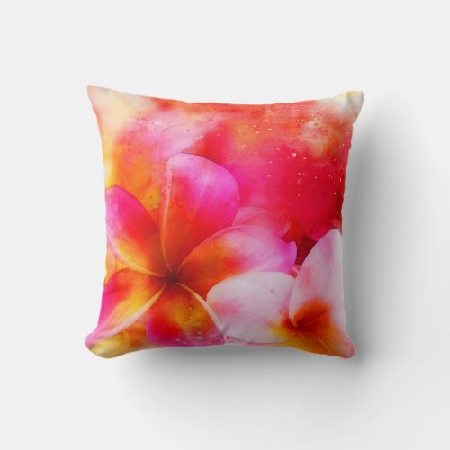 Hawaiian Plumeria in Pink Yellow Orange White Throw Pillow