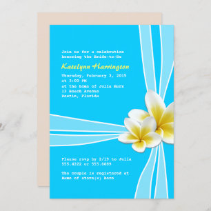 Hawaiian Plumeria on Blue Bridal Shower Invitation