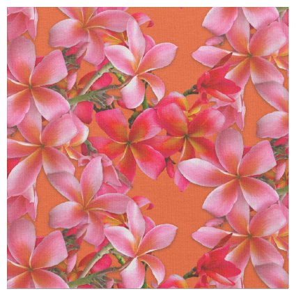 Hawaiian Plumeria Pink Flowers on Orange Fabric