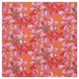 Hawaiian Plumeria Pink Flowers on Orange Fabric