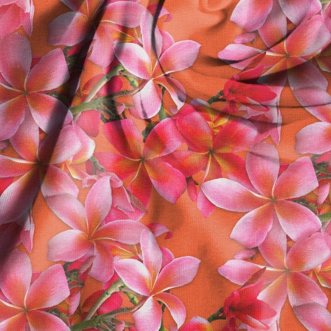 Hawaiian Plumeria Pink Flowers on Orange Fabric (Creator Uploaded)