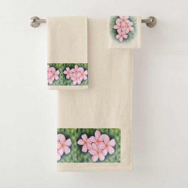 Hawaiian Plumeria Tropical Bath Towel Set (Insitu)