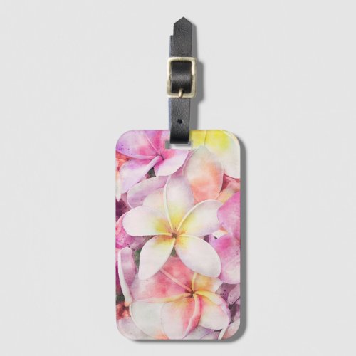 Hawaiian Plumeria Tropical Floral Watercolor Luggage Tag