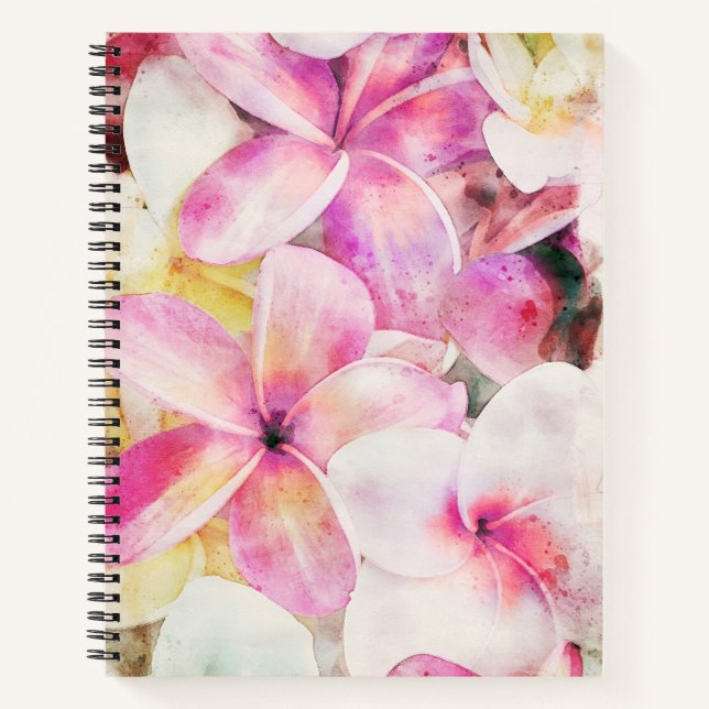 Hawaiian Plumeria Tropical Floral Watercolor Notebook (Front)