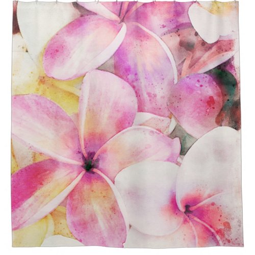 Hawaiian Plumeria Tropical Floral Watercolor Shower Curtain