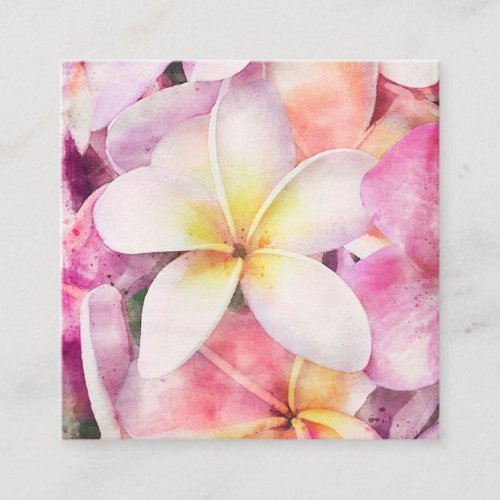 Hawaiian Plumeria Tropical Floral Watercolor Square Business Card