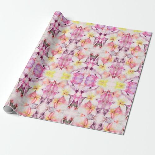 Hawaiian Plumeria Tropical Floral Watercolor Wrapping Paper