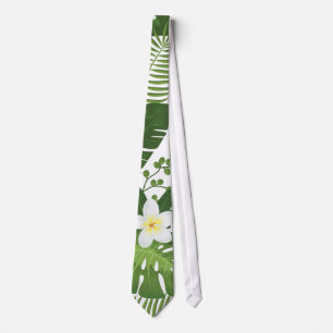 Hawaiian Plumeria Tropical Palm Leaves Summer Neck Tie