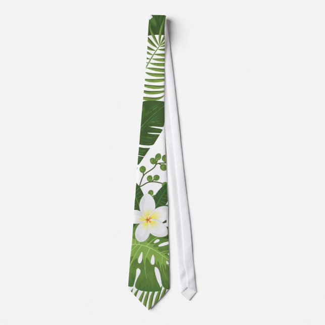 Hawaiian Plumeria Tropical Palm Leaves Summer Neck Tie (Front)