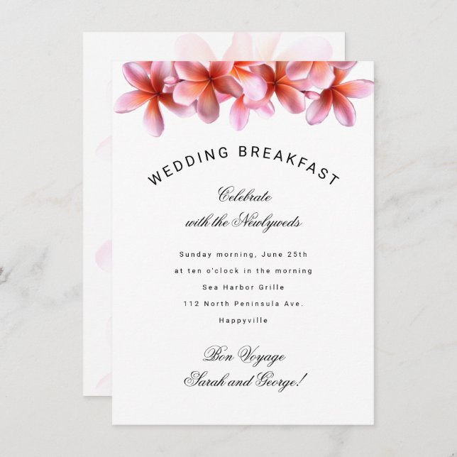 Hawaiian Plumeria Wedding Breakfast Invitation (Front/Back)