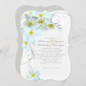 Hawaiian Plumeria White Wedding Invitation by sandpiperWedding at Zazzle