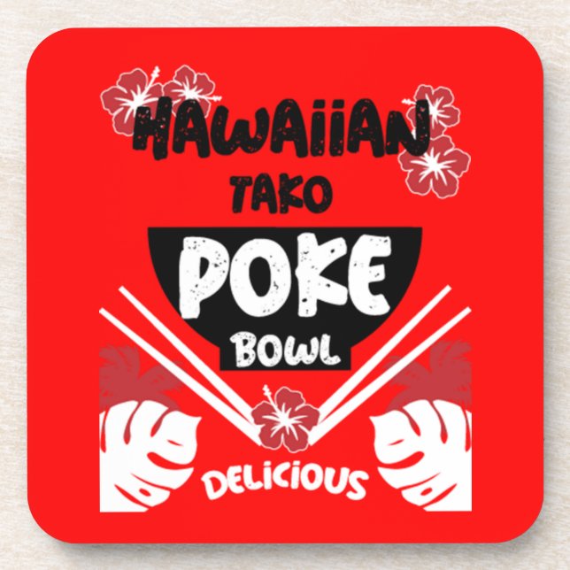 Hawaiian Poke Bowl Tako Poke  Beverage Coaster (Front)