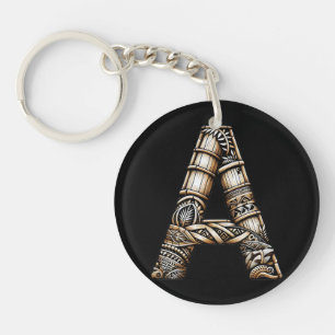 Hawaiian Polynesian Aloha Letter A Custom Initial  Keychain