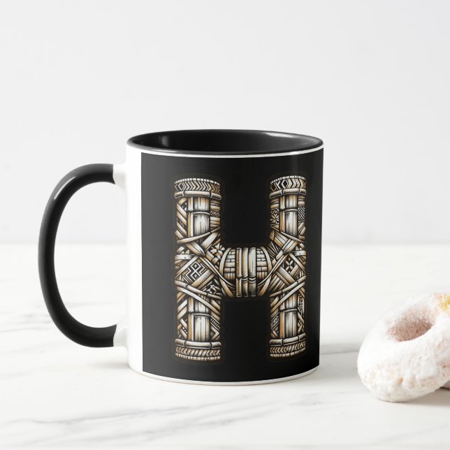 Hawaiian Polynesian Aloha Letter H Custom Initial  Mug (With Donut)