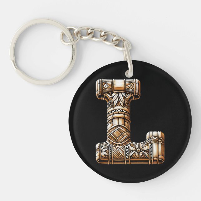 Hawaiian Polynesian Aloha Letter L Custom Initial  Keychain (Front)