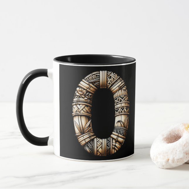 Hawaiian Polynesian Aloha Letter O Custom Initial  Mug (With Donut)