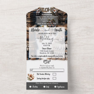 Hawaiian Polynesian Tiki Bride and Groom Wedding All In One Invitation
