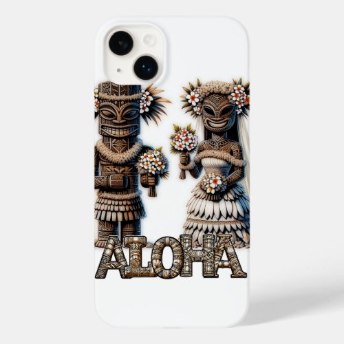 Hawaiian Polynesian Tiki Bride and Groom Wedding  Case_Mate iPhone 14 Plus Case