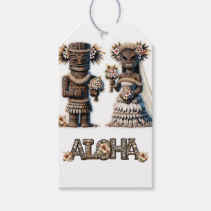 Hawaiian Polynesian Tiki Bride and Groom Wedding Gift Tags