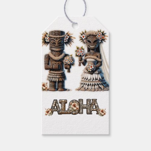 Hawaiian Polynesian Tiki Bride and Groom Wedding  Gift Tags