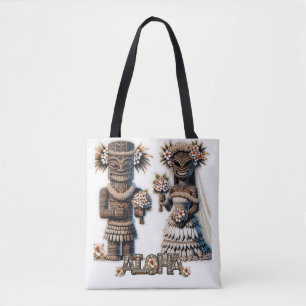 Hawaiian Polynesian Tiki Bride and Groom Wedding  Tote Bag