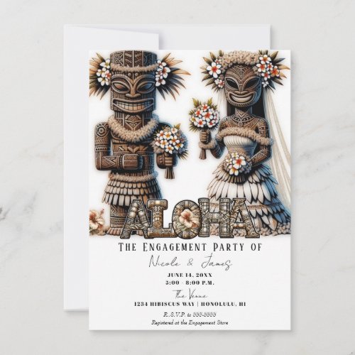 Hawaiian Polynesian Tiki Bride Groom Engagement Invitation