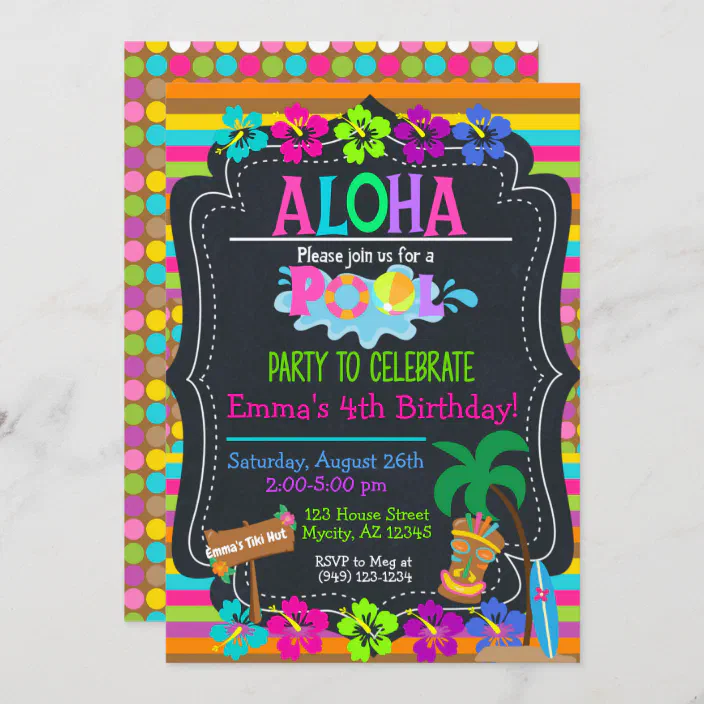 Tiki Tropical Tiki Birthday Party Invitation Tropical Birthday Hibiscus Palms Beach Thank You Card DIGITAL DOWNLOAD ONLY