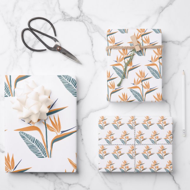 Hawaiian Print Bird of Paradise flower Wrapping Paper Sheets (Front)