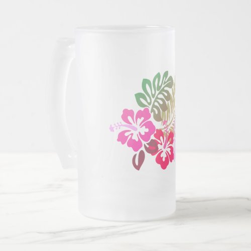 Hawaiian Print  Frosted Glass Beer Mug