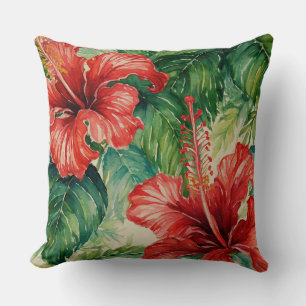 Hawaiian print hibiscus pattern throw pillow