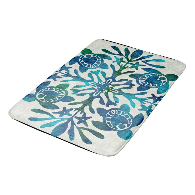 Hawaiian print Honu sea turtle quilt Bath Mat (Angled)