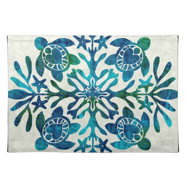 Hawaiian print Honu sea turtle quilt Cloth Placemat (Front)