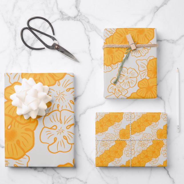 Hawaiian Print ilima lei Wrapping Paper Sheets (Front)