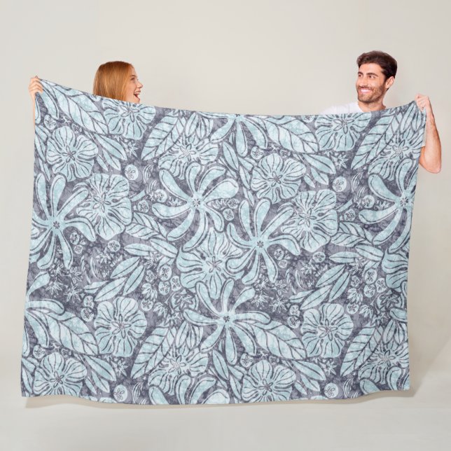Hawaiian Print Naupaka ilima tiare flowers Fleece Blanket (In Situ)