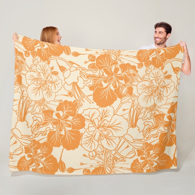 Hawaiian print Ohai Alii flower Fleece Blanket (In Situ)