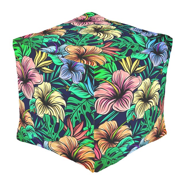 Hawaiian Print Outdoor Pouf (Angled Front)
