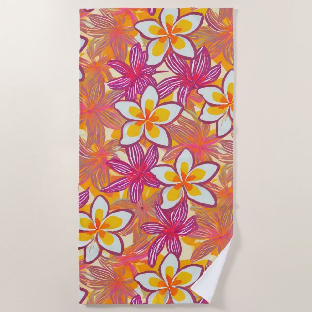 Hawaiian print plumeria pattern beach towel (Front)