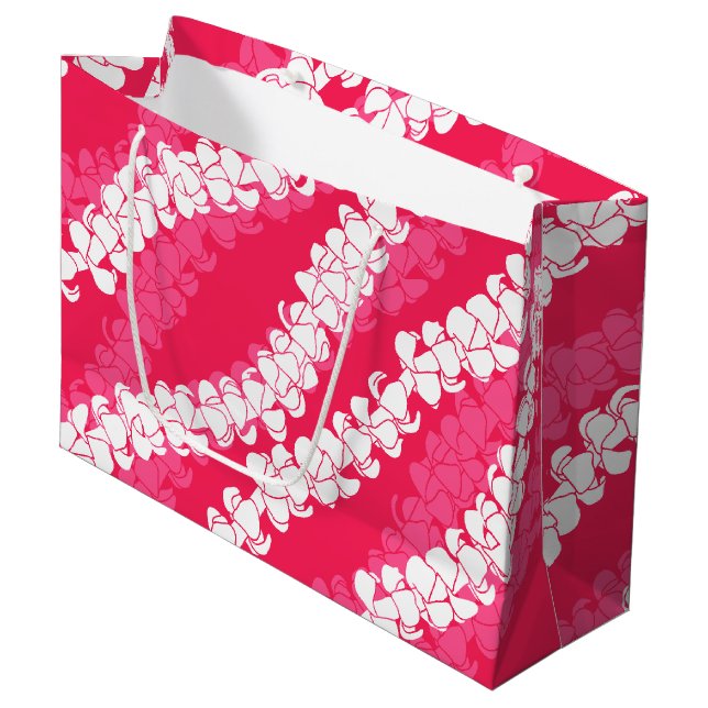 Hawaiian print Puakenikeni lei Large Gift Bag (Front Angled)