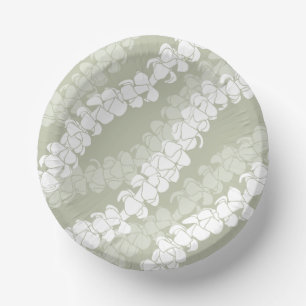 Hawaiian Print Puakenikeni lei on dusty sage Paper Bowls